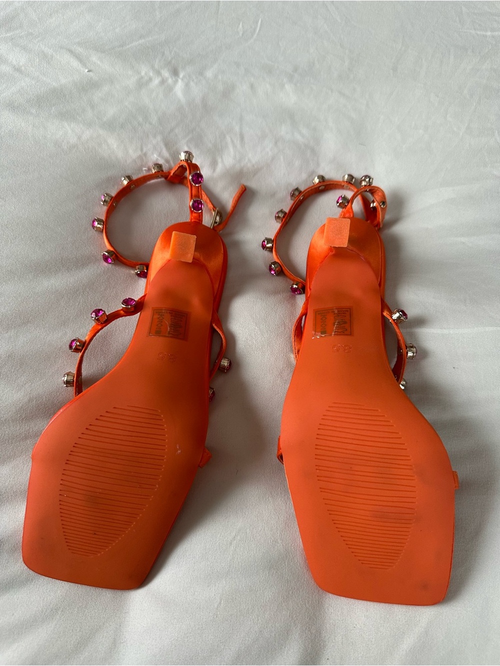Orange Satin Strappy High Heels - Picture 5 of 7